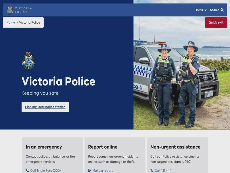 Website preview for www.police.vic.gov.au