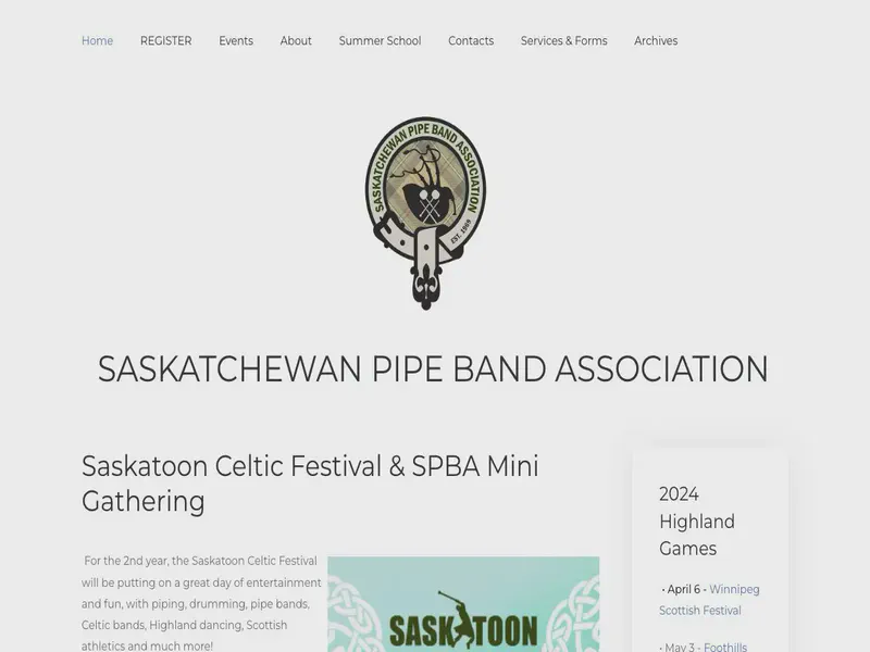 Website preview for www.saskpipebands.org